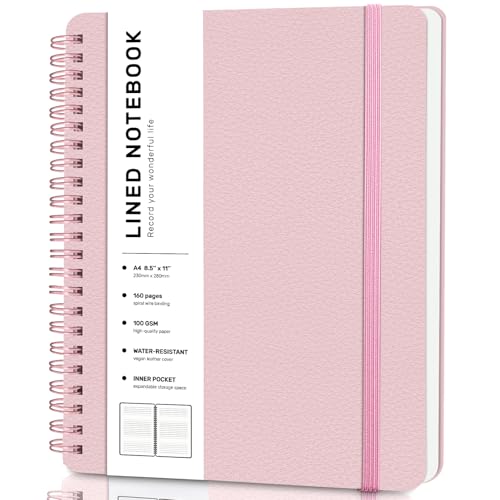 ABERLLS Lined Spiral Journal Notebook with 160 Pages, 8.5×11in, A4 Spiral Notebook, Journaling Notebooks for Work, School, Women, Men, College Ruled Spiral Notebook, Hardcover Leather Journals, Pink - color: Pink, size: A4