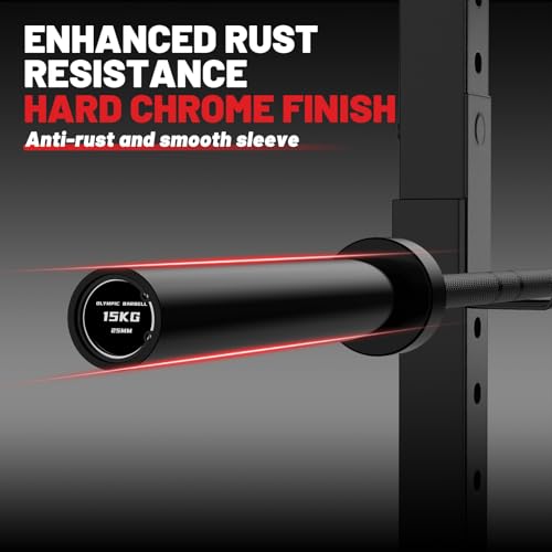PAPABABE Olympic Barbell, 4ft/5ft/6ft/6.5ft Straight Barbell Womens Olympic Barbell for Strength Training and Technique Adjusting, 2 inch Olympic Bar with Moderate Knurling For Bench Press, Squats Curls Deadlifts Weightlifting - color: 6.5ft Elite Black 1