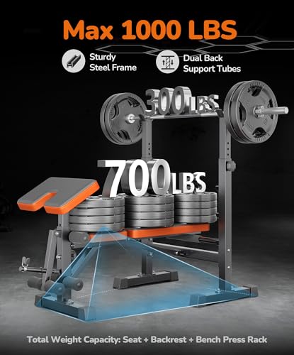 Multi-Function All in 1 Weight Bench Set - Multi-Positions Heavy Duty Weight Lifting Sit Up Bench Workout Benchs Folding Bench Press for Home Gym - color: Orange