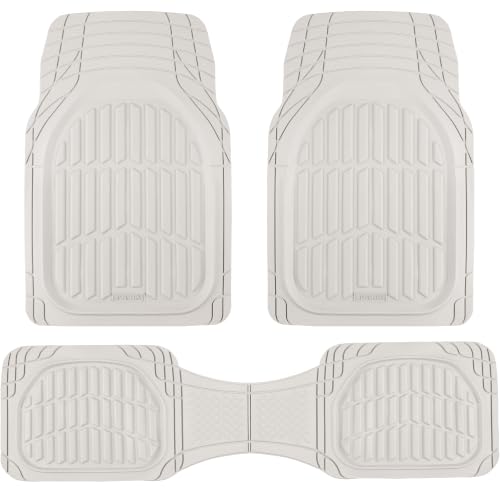 Motor Trend FlexTough LITE Rubber Car Mats Full Set - All Weather White Floor Mats for Trucks, Cars & SUVs - Automotive White Car Floor Mats for Cars Interior Accessories Universal Trim-to-Fit - color: White, style: Full Set
