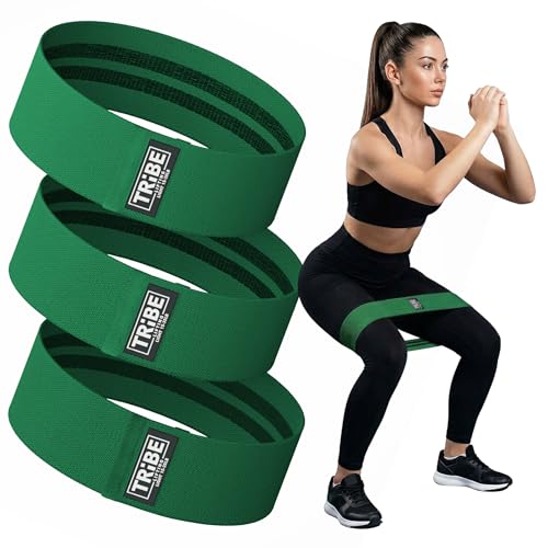 Tribe Lifting Resistance Bands for Working Out - 3 Pack Fabric Workout Bands for Women and Men - Booty Bands for Legs and Glute - Non Slip Exercise Bands Set for Squat Hip Thigh - color: Light Green