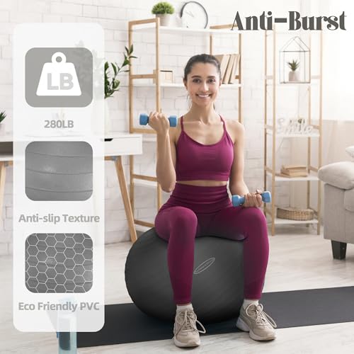 Fitvids Anti-Burst and Slip Resistant Exercise Yoga Fitness Birthing Ball with Quick Pump, 2,000-Pound Capacity, Multiple Colors and Sizes - color: Gray, style: 23-26in (58-65cm), L