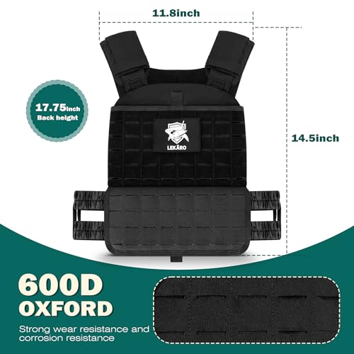 Adjustable Weighted Vest for Men Women – Tactical Vest for Rucking, HIIT & CrossFit, Fits 10x12 Plates, 600D Breathable Weight Vest & Exercise Vest for Strength Training, Weights Not Included - color: Black