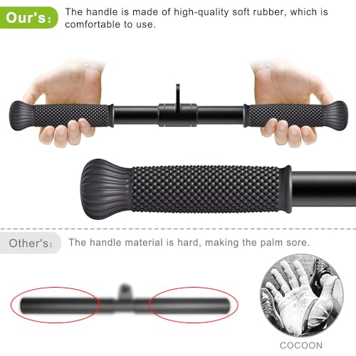 SELEWARE Rotating Straight Bar, Tricep Rope, Double D Row Handle, Rotating V Handle, Cable Machine Attachment with Non-Slip Soft Rubber Grip, Universal Attachment for Cable Machines - color: 18" Black Rotating Straight Bar W/ Convex Rubber Handle