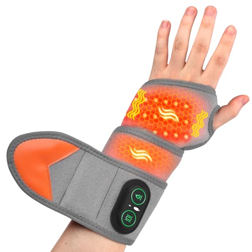 Cordless Wrist Heating Pad Wrap for Arthritis and Carpal Tunnel, Rechargeable Heated Wrap Pad Wrist Massager for Hand Pain Relief, Red Light Heated Therapy Brace for Wrist to Woman Man and Elder, Gray - color: Gray