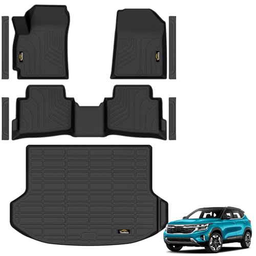 Floor Mats & Cargo Liner Custom for Kia Seltos 2021-2025 2026, Door Sill Protectors, All Weather TPE Anti-Slip 1st & 2nd Row & Trunk Mat for Seltos 2025 Accessories, Black (Upper Cargo Floor Liner) - size: For Kia Seltos 2021-2026