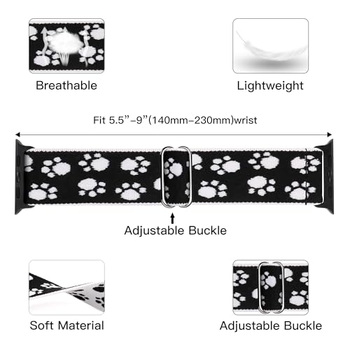 Stretchy Nylon Loop Bands Compatible with Apple Watch 38mm 40mm 41mm 42mm 44mm 49mm 46mm Adjustable Soft Elastics Strap Compatible with Apple Watch SE Ultra iWatch Series 10/9/8/7/6/5/4/3/2/1 Women Men - color: 1-Black Paw, size: 38mm/40mm/41mm/42mm(Serie