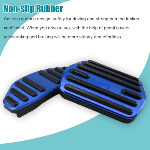 LEXLEY,with Kicks Logo 2PCS Anti-Slip Aluminum Brake Gas Pedal Pads,Auto No Drilling Accelerator Pedal Covers Only for Nissan 2018-2025 2026 Kicks-Blue - color: BLUE