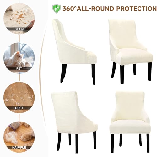 Velvet Wingback Dining Chair Cover Soft Stretch Accent Chair Cover Slipcover Thick Plush Wing Back Chairs Covers Furniture Protect Washable Chairs Protector Covers for Dining Room (Beige, 2) - color: Beige