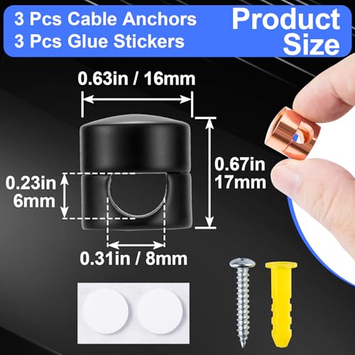 SmallCat 3 Sets Charger Holders for Cords, Adjustable Cable Anchor Holders, Adhesive Metal Cord Clips, Cable Management Wire Organizers for Desk, Office, Nightstand - Matte Black, White, Rose Gold - color: Matte Black, White, Rose Gold, size: 3 Sets