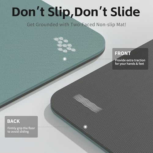 PAIDU Yoga Mat 8mm TPE Non‑Slip Fitness Mat with Strap for Home Workouts | SGS Certified, Odorless, Tear‑Resistant, Unisex, for Yoga, Pilates, Meditation, Home & Gym Workouts - color: Deepgreen&Gray