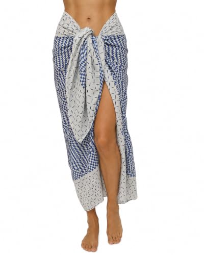 100% Cotton Hand Block Print Pareo Sarong Swimsuit Wrap Skirt Cover Up Long Women’s Apparel Fabric Beach Bikni (73" x 44") - color: Blue 4