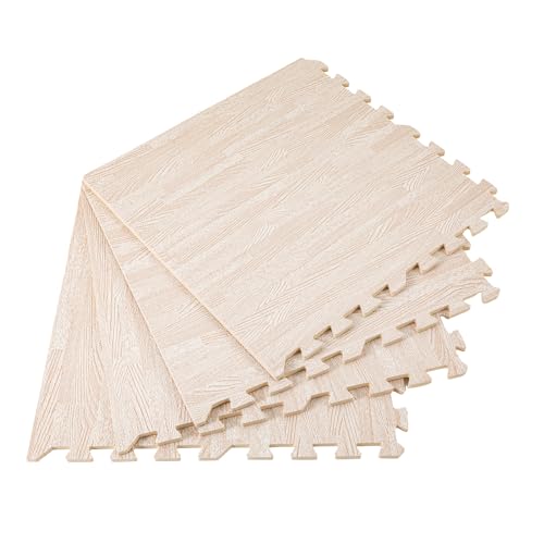 25Pcs Foam Mat, 24" × 24" White Wood Grain Thick Printed Foam Tiles, Interlocking Floor Mats for Home Playroom Basement, Apartment, Trade Show, Dance