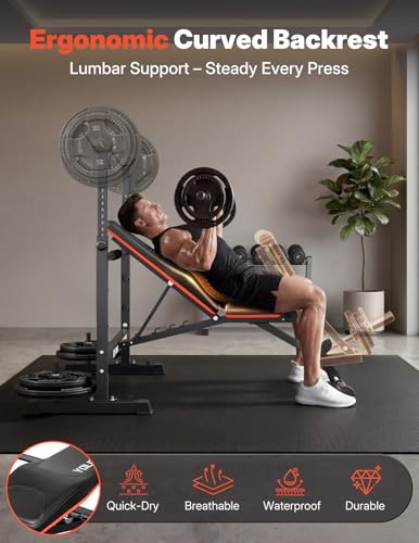 YOLEO Weight Bench with Rack - Bench Press Set, Leg Extension, Preacher Curl & Flat/Incline/Decline Full Body Workout Bench, Adjustable Olympic Weight Benches for Home Gym(47.44IN WIDE GRIP)