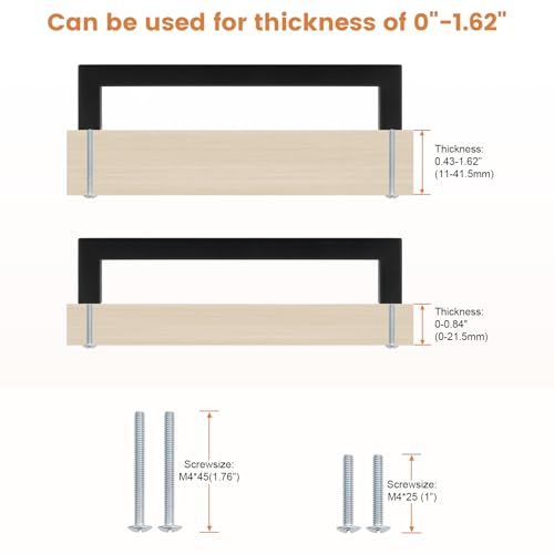 Probrico 5 Pack Black Square Kitchen Cabinet Pulls,Hole Centers 6.25inch Stainless Steel Cabinet Handles,Square Corner Bar Black Dresser Drawer Pull Handles - color: Black, size: Hole Center: 160mm(6.3inch)
