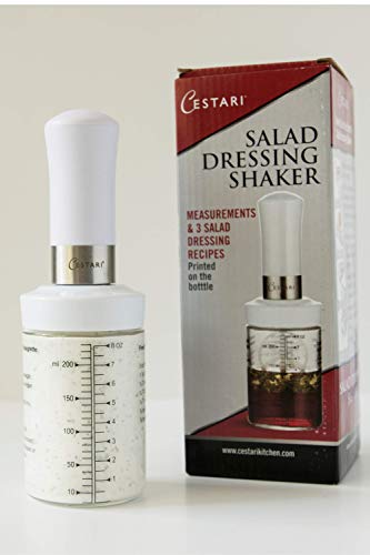 Original Salad Dressing Shaker: Borosilicate Glass Bottle with Mixer Insert | Leak-Proof Salad Dressing Blender and Dispenser with Measurements + Recipes, Reusable Vinaigrette Cruet - color: White