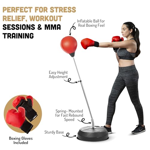 Tech Tools Punching Bag with Stand Adjustable Boxing Speed Bag Teens Adults - style: Adult
