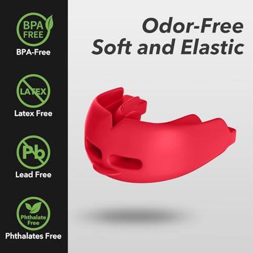 2Pcs Sport Mouth Guard Youth Adult, Mouthguard for Braces, Wrestling Mouthguards for Braces, No Boil Mouth Guard, Helmet Strap, Soft, Football Hockey Boxing,Taekwondo, Jujitsu Rugby - color: Red