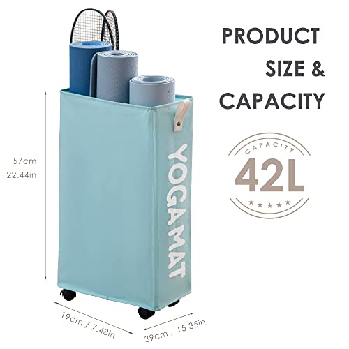 Caroeas Yoga Mat Storage Rack, Yoga Mat Holder Accessories, Home Gym Equipment Storage Yoga Mats, Women Men Workout Equipment Organization with Wheels - color: Light Blue/22'', size: 22'' Large