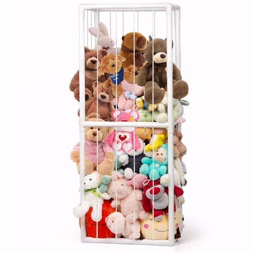 Stuffed Animal Storage, Kids Toy Zoo Storage Organizer with Elastic Band, Thicken PVC Tube Large Stuffed Animals Holder for Nursery Playroom Bedroom Room Furniture Plush Storage(White) - color: White