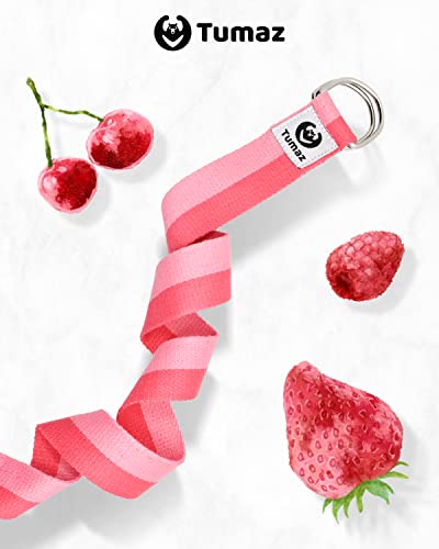 Tumaz Yoga Strap for Stretching with Adjustable D-Ring, 6/8/10 ft | Adjustable D-Ring | Soft Cotton Blend | 15+ Colors | Non-Elastic Yoga Belt for Pilates Stretching & Physical Therapy - color: 02. Pink Match, size: 10 Feet (with Storage Band)
