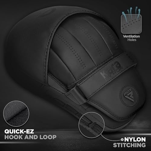 RDX Boxing Pads and Bag Gloves Set, Maya Hide Leather Kara Hook and Jab Training Pads, Curved Focus Mitts for MMA, Muay Thai, Kickboxing Coaching, Martial Arts, Punching Hand Target Strike Shield - color: BLACK