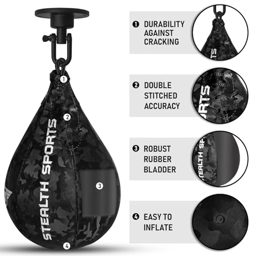Speed Ball Boxing – MMA Speed Bag & Hanging Swivel Kit for Boxing Training – Punching Bag for Muay Thai, Kickboxing, Martial Arts, Reflex and Speed Training Striking Bag - color: Camo