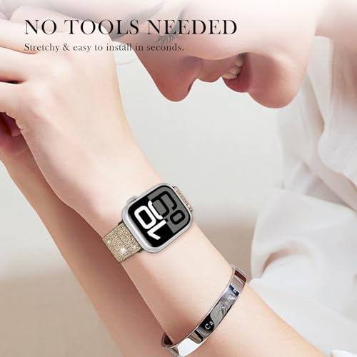 LETOID Stretchy Bands for Apple Watch Band Women Men Adjustable Solo Loop | Skin-Friendly Elastic Nylon Replacement Strap, iWatch Series 11 10 9 8 7 6 5 4 3 2 1 SE Ultra 49 46 45 44 42 41 40 38mm - color: 3-Pack: Iridescent Black / Black / Gold-Black, siz