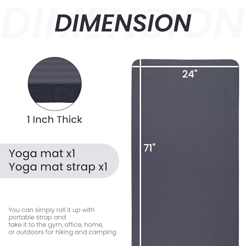 Signature Fitness Extra Thick High-Density Foam Yoga Mat – Multiple Thicknesses (1/2" & 1") / Multiple Colors – Double-Sided Non-Slip Surface – with Carrying Strap for Pilates, Yoga & Home Workouts - color: Graphite
