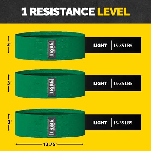 Tribe Lifting Resistance Bands for Working Out - 3 Pack Fabric Workout Bands for Women and Men - Booty Bands for Legs and Glute - Non Slip Exercise Bands Set for Squat Hip Thigh - color: Light Green