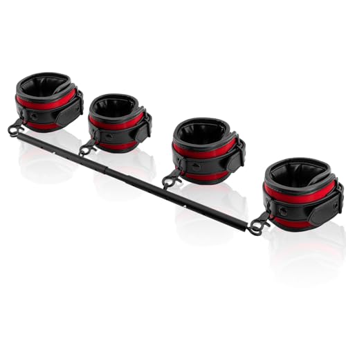 Spreader Bar Heavy Duty Stainless Steel Adjustable Bar with 4 pcs PU Cushioned Straps for Yoga, Pilates, Fitness Training, Home Gym Equipment and more. - color: Red+Black
