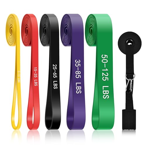 Pull Up Assistance Bands, 5-Level Resistance Bands for Working Out, Pull Up Bands for Men & Women, Exercise Bands for Full-Body Training, Fitness, Physical Therapy, Stretch Workout Bands at Home, Gym - color: Multicolor+Door Anchor