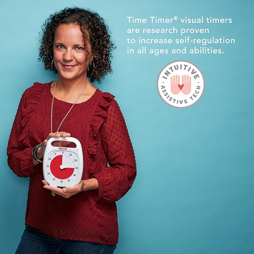 Time Timer Plus 60 Minute Desk Visual Timer — Countdown Timer with Portable Handle for Classroom, Office, Homeschooling, Study Tool with Silent Operation (White) - size: 5-1/2 x 7 in, style: 60 Minute (White) (Pack of 1)