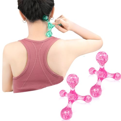 Trigger Point Massage Tools, 2 PCS 4 Point Manual Deep Muscle Tissue Trigger Massager, Handheld Palm Pressure Point Massage Tool, for Neck Shoulder Back Muscle Pain Relief (Pink) - color: Pink