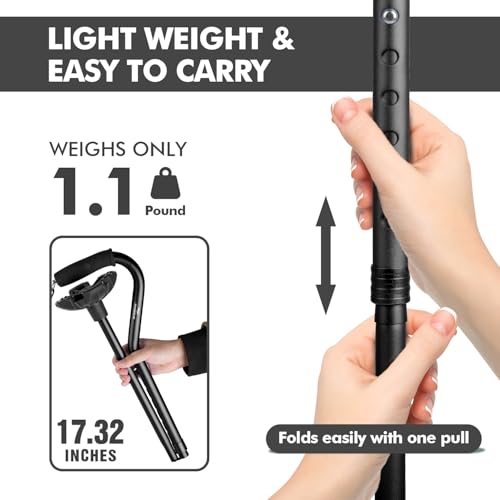 KINGGEAR F1 Walking Stick, Walking Cane for Women & Men with Wrist Strap, Lightweight & Sturdy Offset EVA Handle, Large Quad Base, Self Standing for Seniors and People with Injuries & Recovery - color: Blue