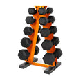 CAP Barbell 150 LB Coated Hex Dumbbell Weight Set with Vertical Rack | Multiple Options - color: Orange Rack, style: Black Handle