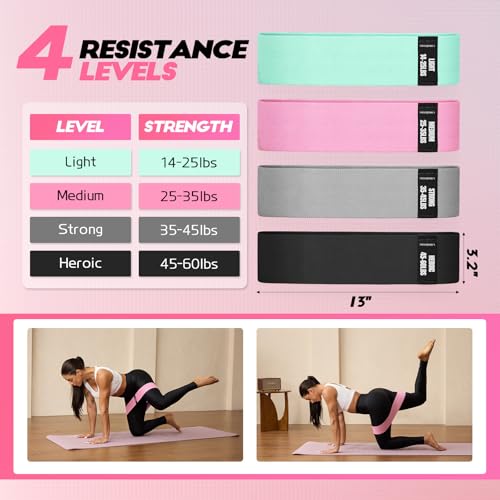 Lianjindun Booty Resistance Bands for Legs & Glutes, Non-Slip Workout Set | Exercise Bands for Working Out, Pilates, Yoga, Home Gym, Booty, Leg, Heroic/Strong/Medium/Light Fabric Loops for Women Men - color: Green, Pink, Gray, Black