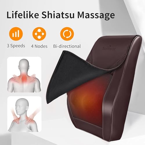 Boriwat Back Massager with Heat, 3D Kneading Massage Pillow for Back, Neck, Shoulder, Leg Pain Relief Deep Tissue, Gifts for Women Men Mom Dad(Brown) - style: Brown