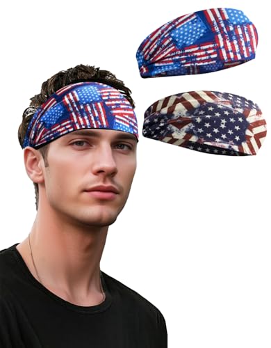 Headbands for Men & Women, Sweat Headband Non-Slip Sweatband Sports Running Cycling Yoga Basketball Workout Football Training - color: Flag Designs
