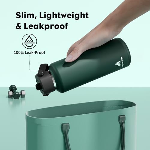 POWCAN 18 oz Water Bottle Insulated: Leakproof Lid with Straw, Lightweight, Flex Cap, BPA-Free, Stainless Steel Water Bottle for Office, Trekking, Commute, Worker, Walking, Cycling (Fir Green) - color: Fir Green, size: 18 Ounces