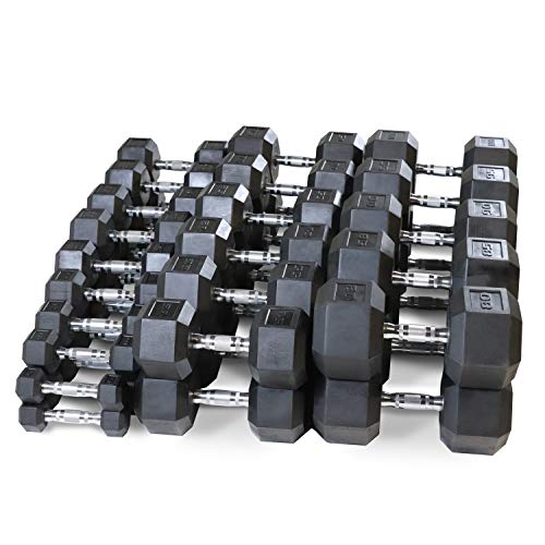 WF Athletic Supply Rubber Coated Hex Dumbbell Set, Multiple Choices Available - Dumbbells with Rack Stand and Mat, or Dumbbells Only (200/550/1200/2100/3000 LB) - color: h. 5 - 100LB Dumbbells Only