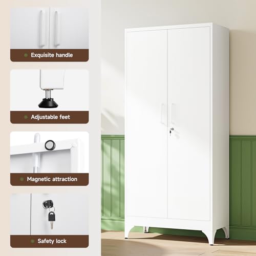 Letaya 71" H Metal Storage Cabinet with 2 Doors and 4 Shelves,Tall Kitchen Pantry Cabinets,Utility Pantry Organizers for Cupboard/Dining/Bathroom/Home Office/Garage, Steel Tool Cabinets - color: White, size: 70.9 X 32 X 16 In(H X W X D)