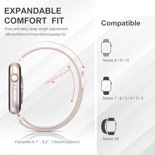 Stainless Steel Milanese Loop Compatible with Apple Watch Bands 38mm 40mm 41mm 42mm men and women, Magnetic Clasp Replacement for iWatch Ultra Series 11 10 9 8 7 SE 6 5 4 3 2 1 - color: Rose Gold (Series 11 10), size: 38/40/41/42mm(Series 11/10)