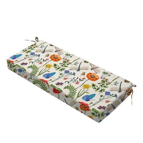 All Smiles Outdoor Waterproof Bench Cushion 36 x 18 x 3 Inch with Ties | Water-repellent floral patio cushion Waterproof for porch swings, garden benches, yard, deck, and farmhouse outdoor seating - size: 36x18x3 Inch