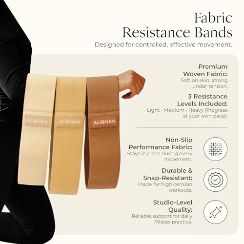 Pilates Kit for Home Workouts with 14” Pilates Ring, 8” Mini Pilates Ball, and 3-Piece Booty Band Set, Pilates Essentials Kit for Women with Guided Workout Video, Home Pilates Equipment - color: Beige