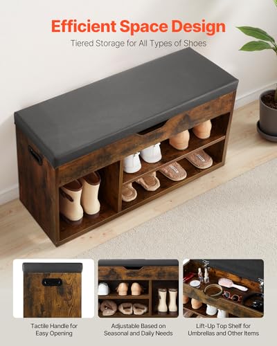 VEVOR Shoe Storage Bench with Padded Cushion, Entryway Bench with Hidden Storage, Holds up to 300 lbs, 31.7 x 12.0 x 17.5 Inches, for Entryway, Hallway, Living Room, Bedroom - size: Hidden storage