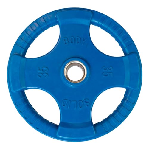 Body-Solid Quad Grip Design Rubber Plate - Olympic Weight Plates with Rubber Coating for Weight Lifting and Strength Training - style: 35 lbs.