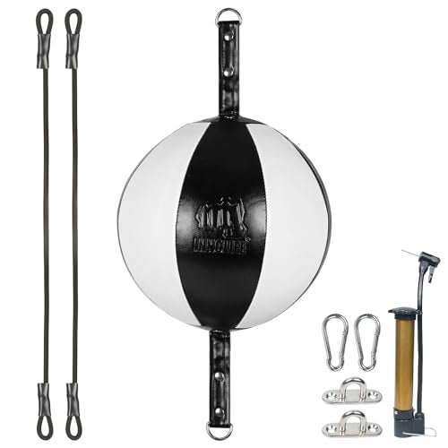 InnoLife Double End Punching Ball Striking Punching Bag Kit, Speed Striking Reflex Kit with Bungee Cords Perfect for Reaction, Agility, and Hand Eye Coordination Training - color: Black & White