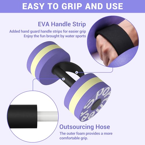 Sportneer Water Weights Aquatic Exercise Dumbbells Water Dumbbell Aerobics Workouts Set of 2 EVA Foam Pool Weights Dumbbells Set Aqua Fitness Barbells Equipment for Water Aerobics Weight Loss - color: Striped Purple
