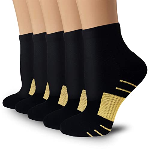 5 Pairs Copper Compression Socks for Women & Men - Ankle Plantar Fasciitis Arch Support Running Socks for Athletic - color: 01 Beige Black, size: XX-Large